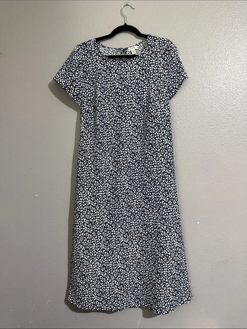 J. Crew Navy and White Printed Short Sleeve Dress